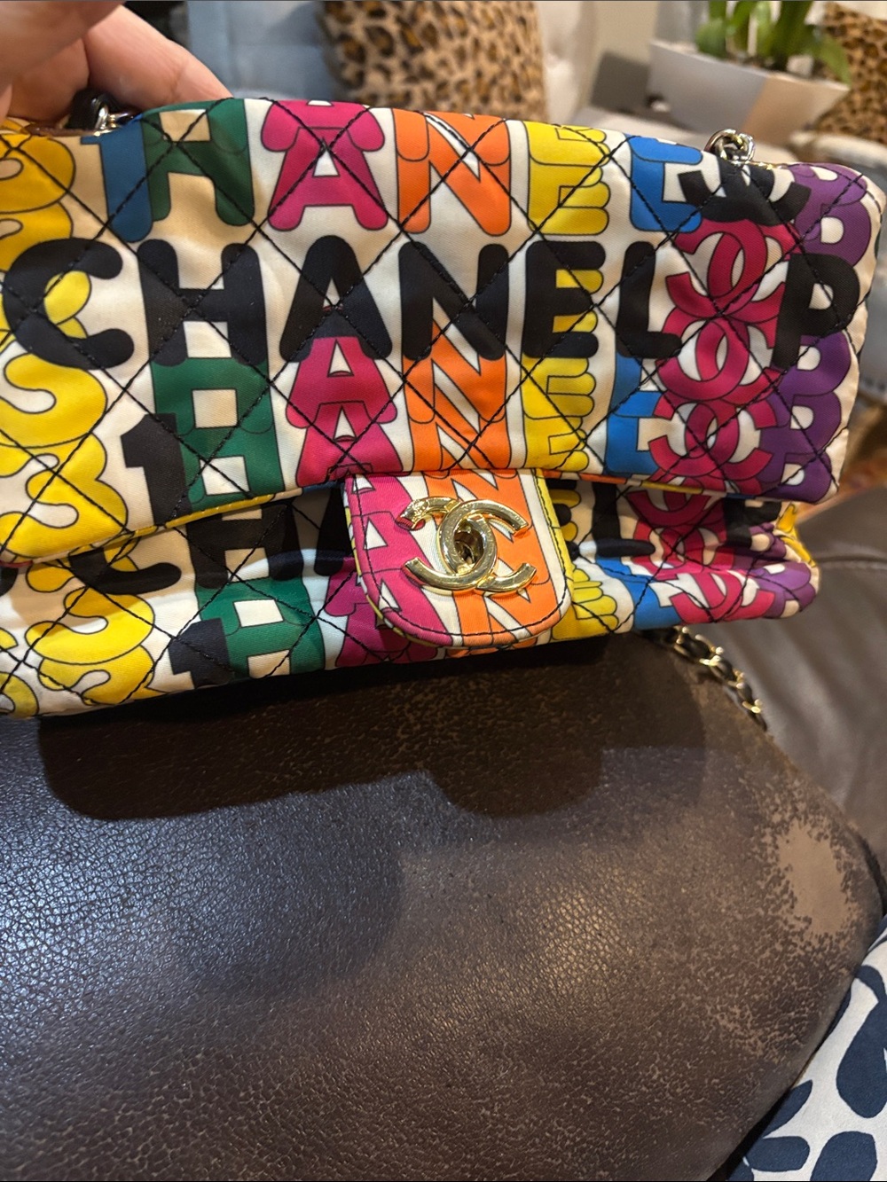 Multicolor Quilted Logo Shoulder Bag